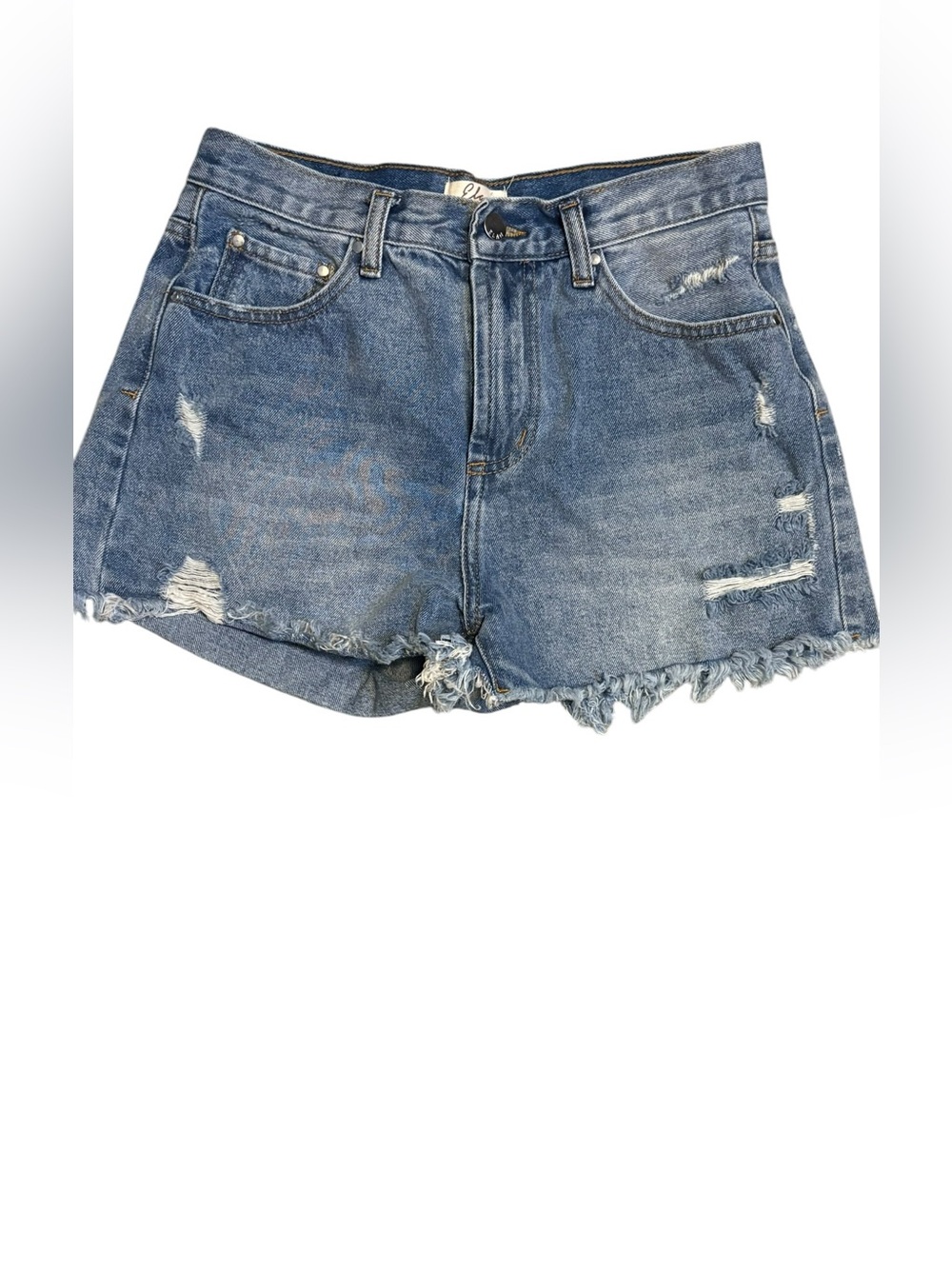 Elan Distressed Denim Shorts Light Wash Frayed High Rise Medium